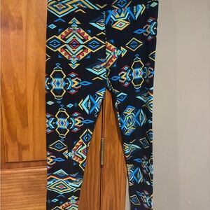 Women’s OS LuLaRoe Black and Blue Geometric Leggings